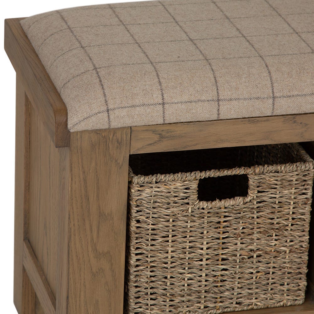 Wessex Smoked Oak Hall Bench with Wicker Baskets
