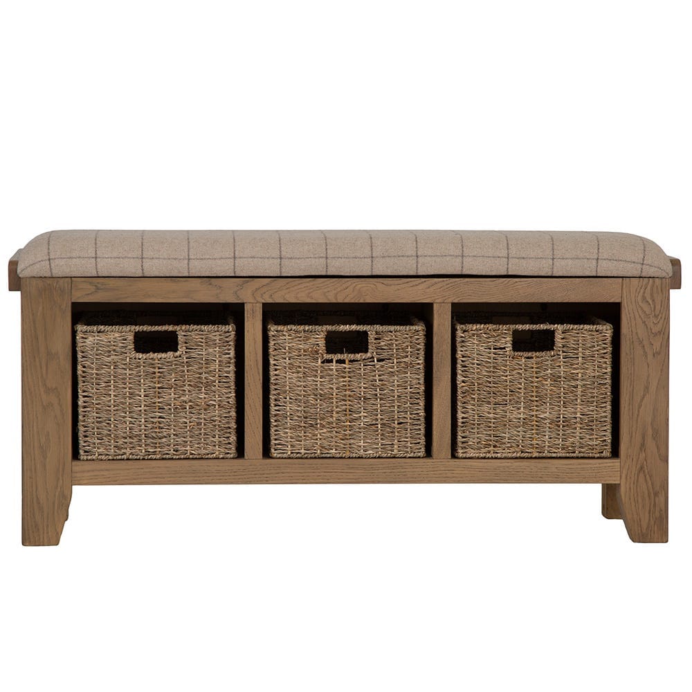 Wessex Smoked Oak Hall Bench with Wicker Baskets