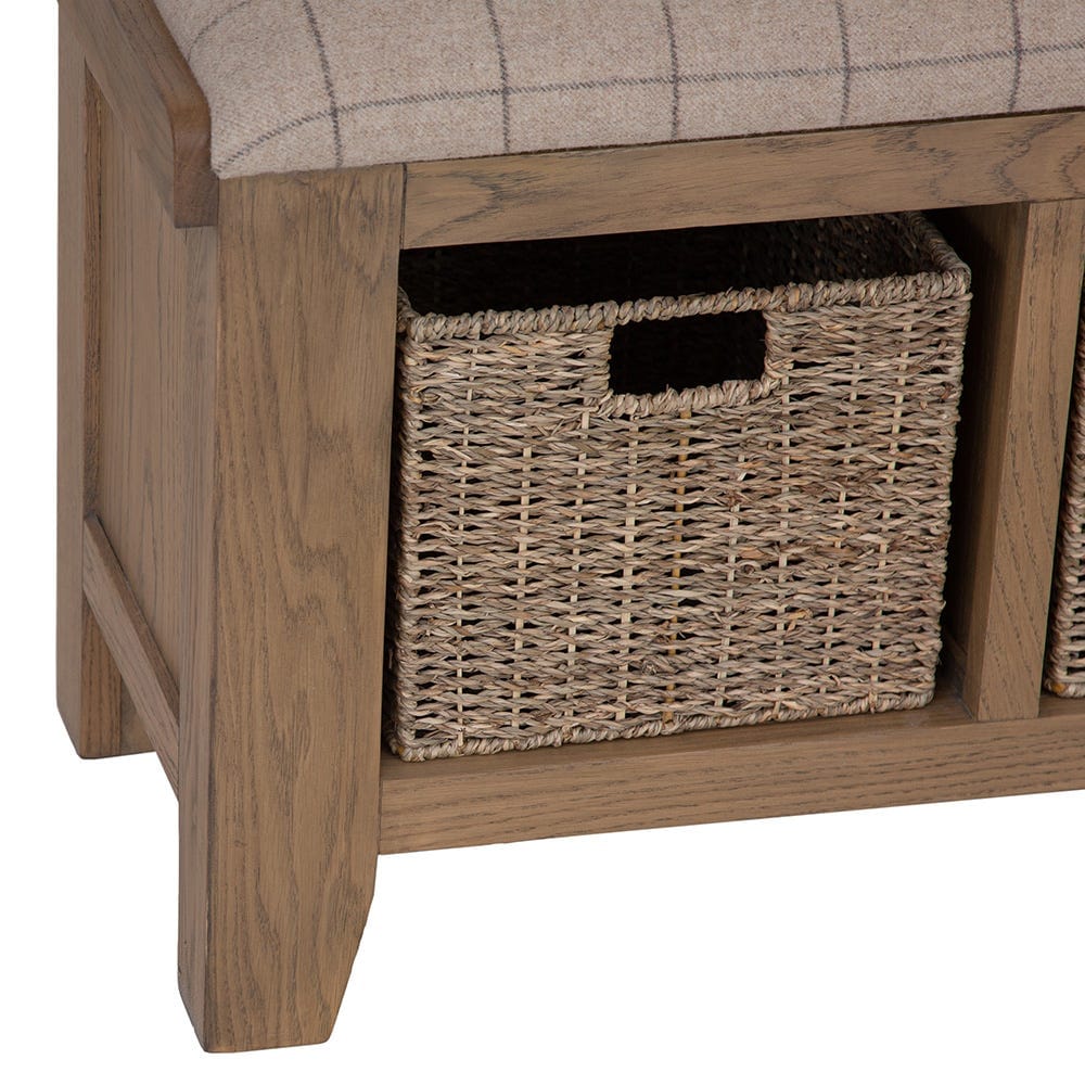 Wessex Smoked Oak Hall Bench with Wicker Baskets