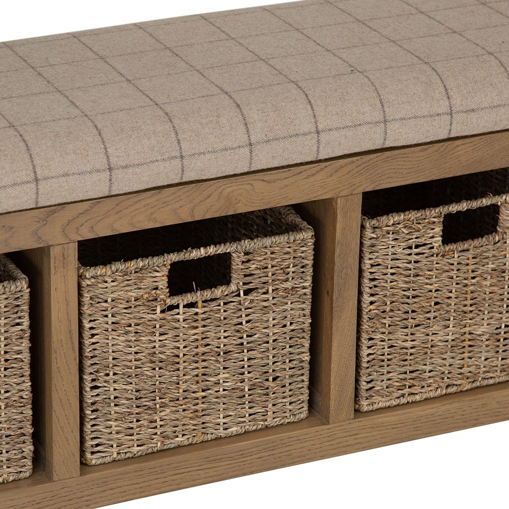 Wessex Smoked Oak Hall Bench with Wicker Baskets