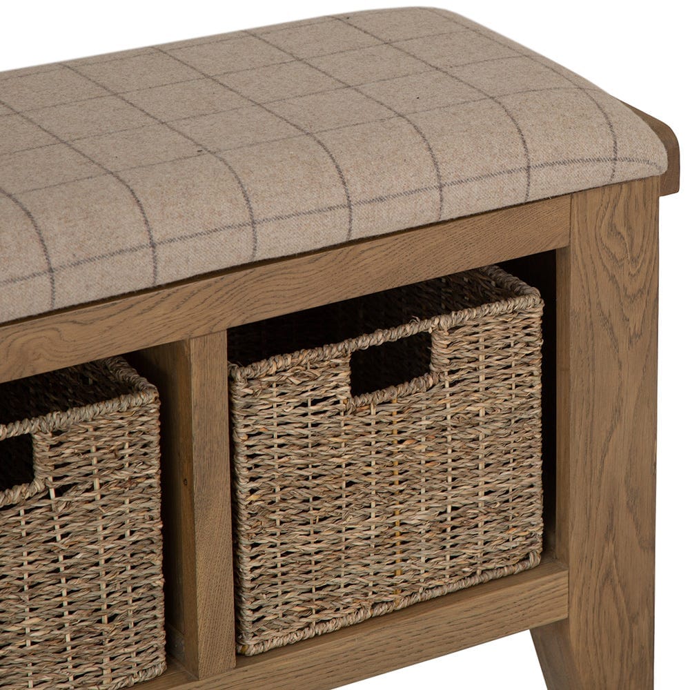 Wessex Smoked Oak Hall Bench with Wicker Baskets