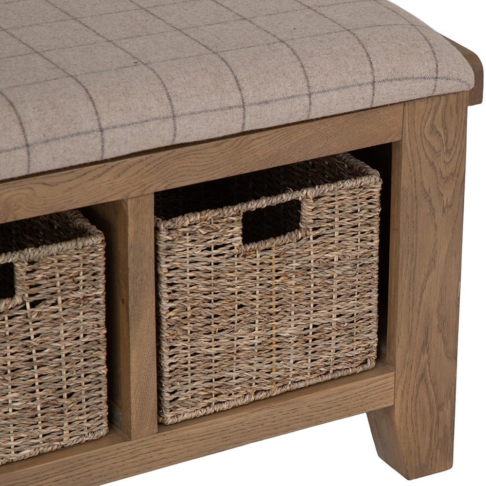 Wessex Smoked Oak Hall Bench with Wicker Baskets