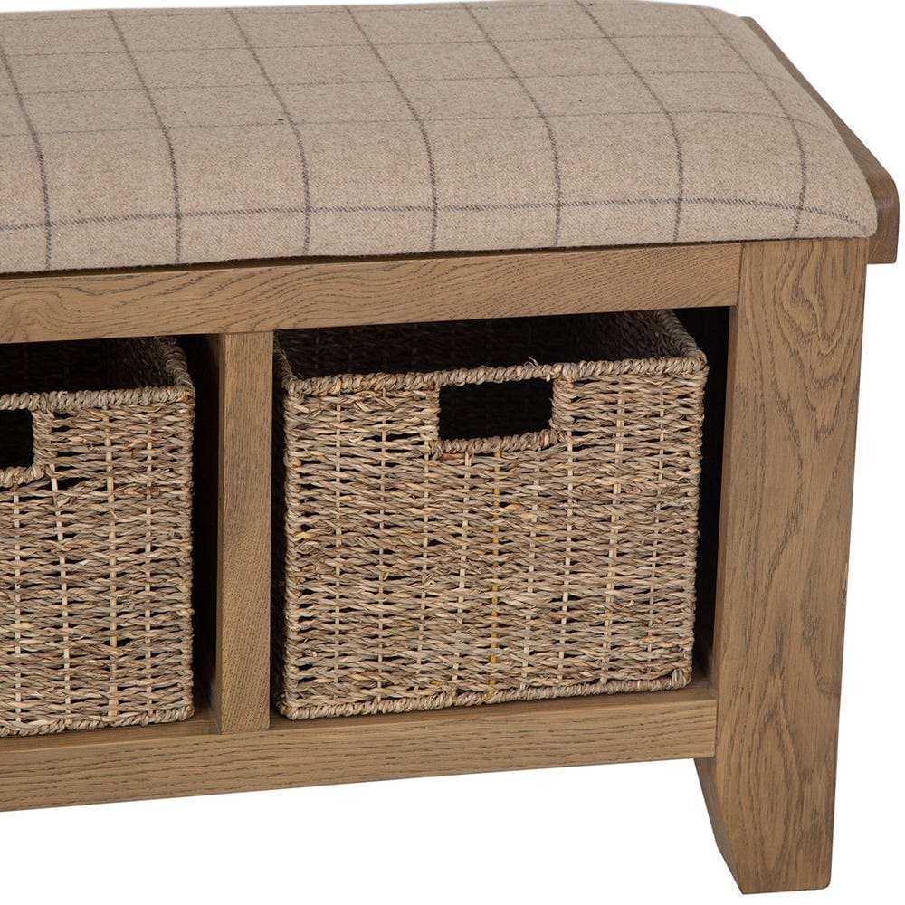 Wessex Smoked Oak Hall Bench with Wicker Baskets
