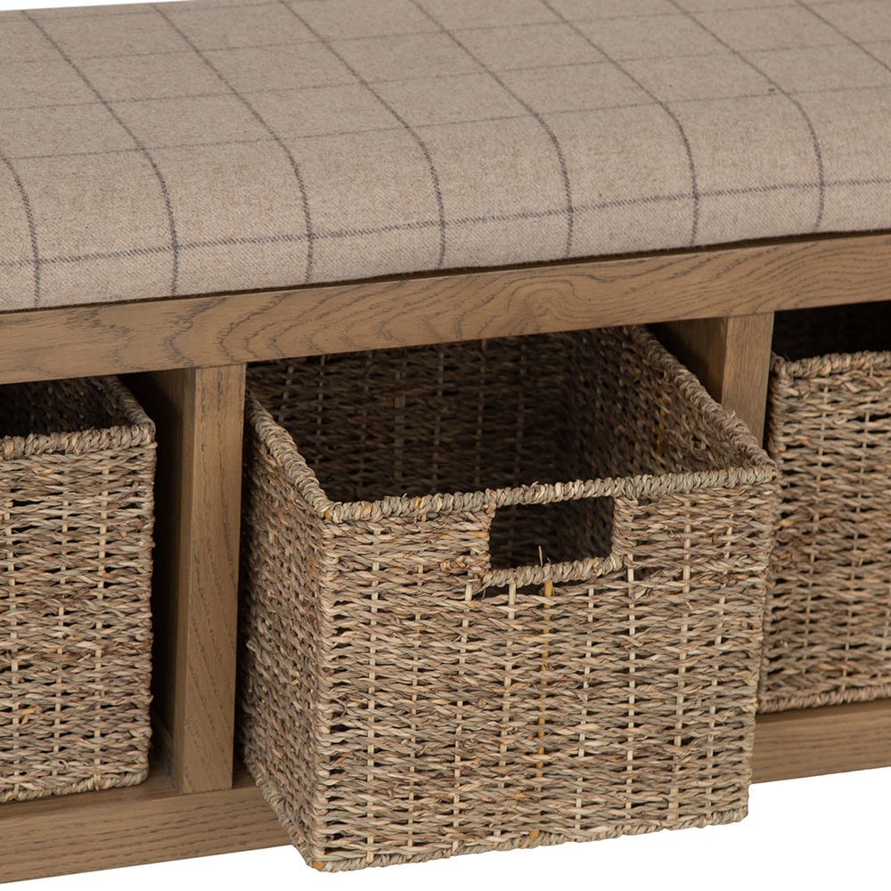 Wessex Smoked Oak Hall Bench with Wicker Baskets