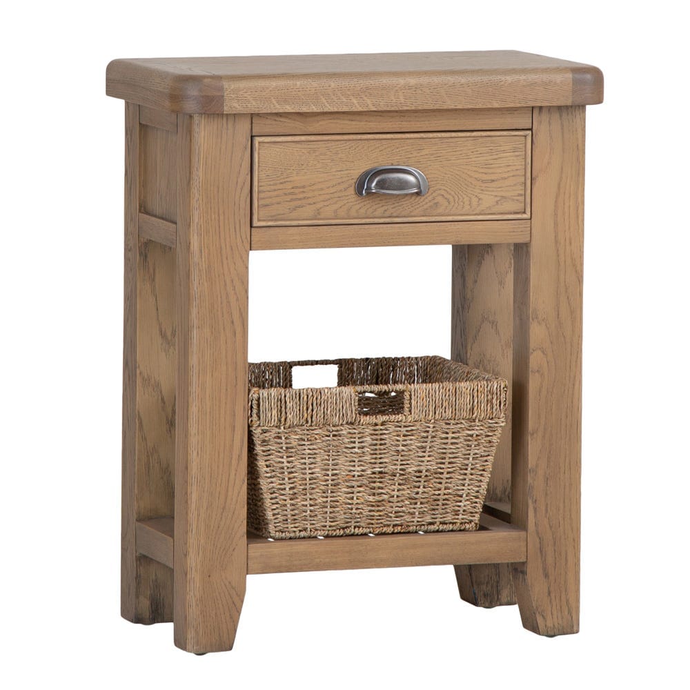 Wessex Smoked Oak Telephone Table with Wicker Basket