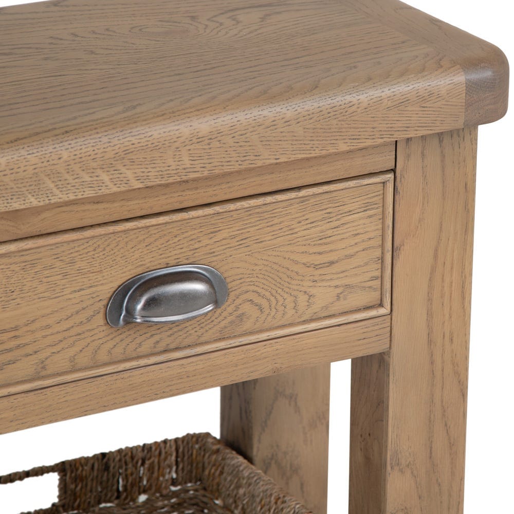 Wessex Smoked Oak Telephone Table with Wicker Basket