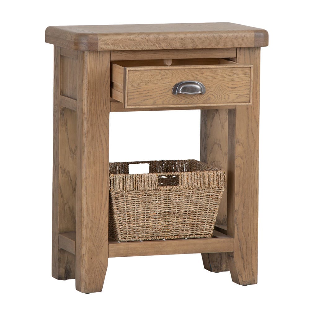 Wessex Smoked Oak Telephone Table with Wicker Basket
