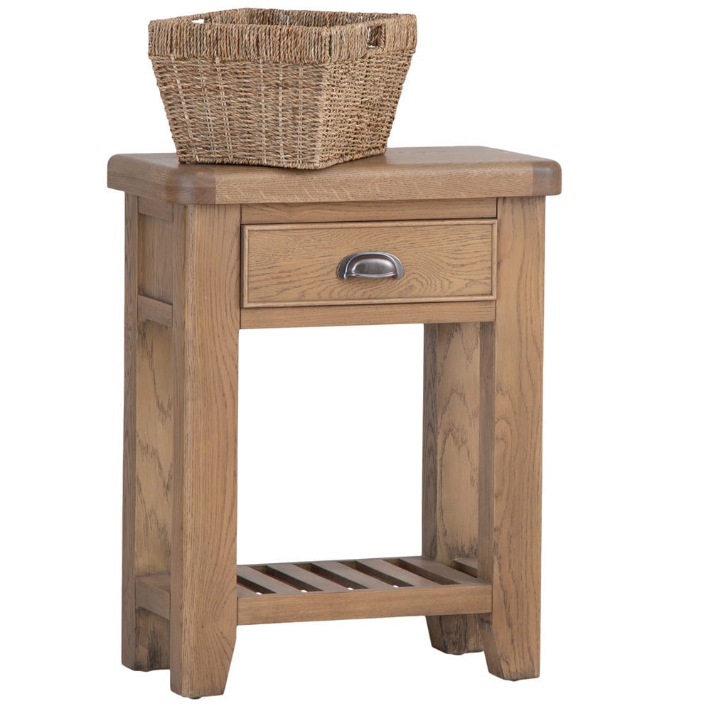Wessex Smoked Oak Telephone Table with Wicker Basket