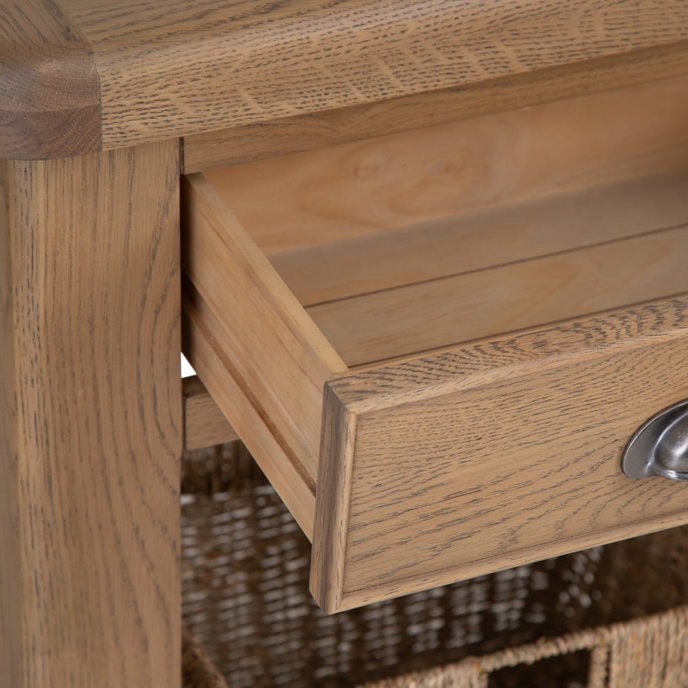 Wessex Smoked Oak Telephone Table with Wicker Basket