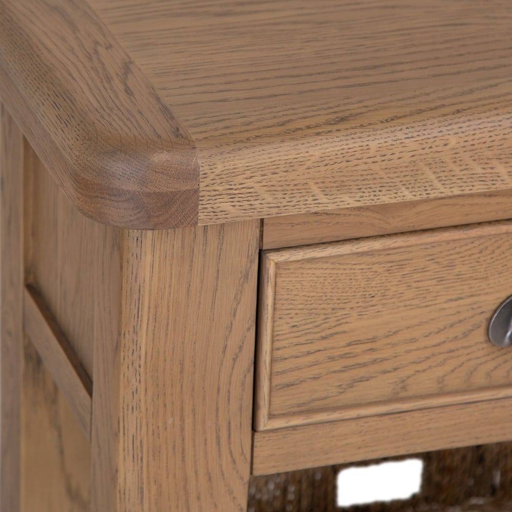 Wessex Smoked Oak Telephone Table with Wicker Basket