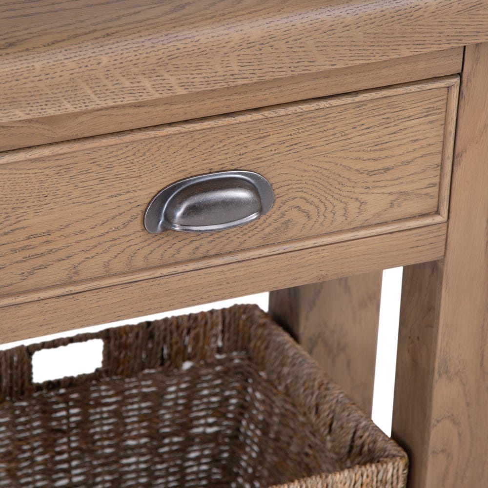 Wessex Smoked Oak Telephone Table with Wicker Basket