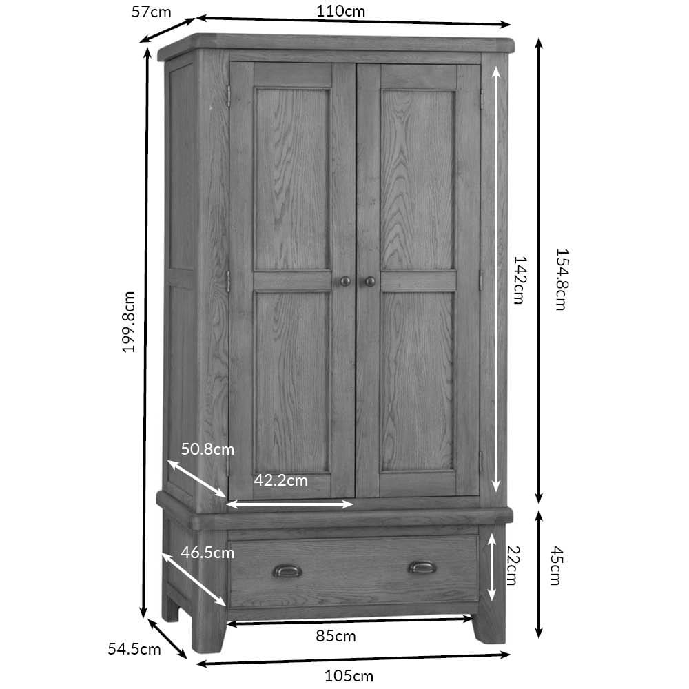 Wessex Smoked Oak 2 Door Wardrobe with Drawer
