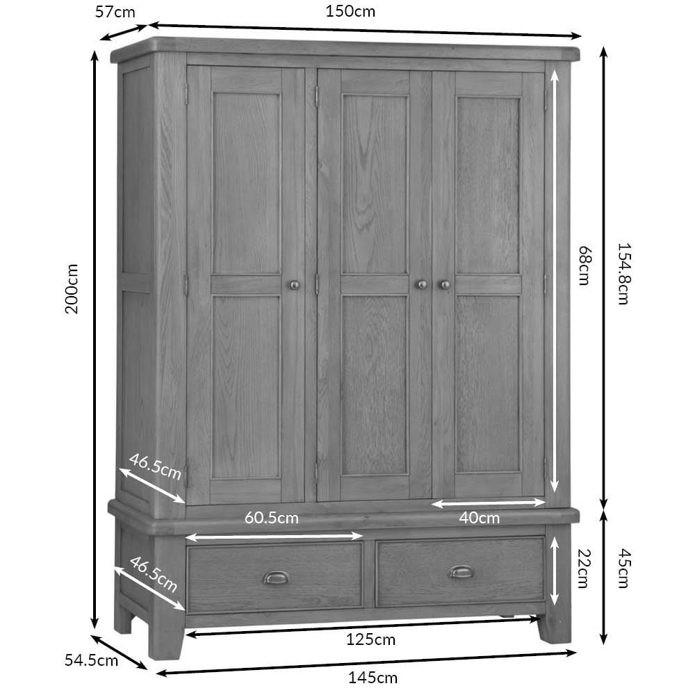 Wessex Smoked Oak 3 Door Wardrobe