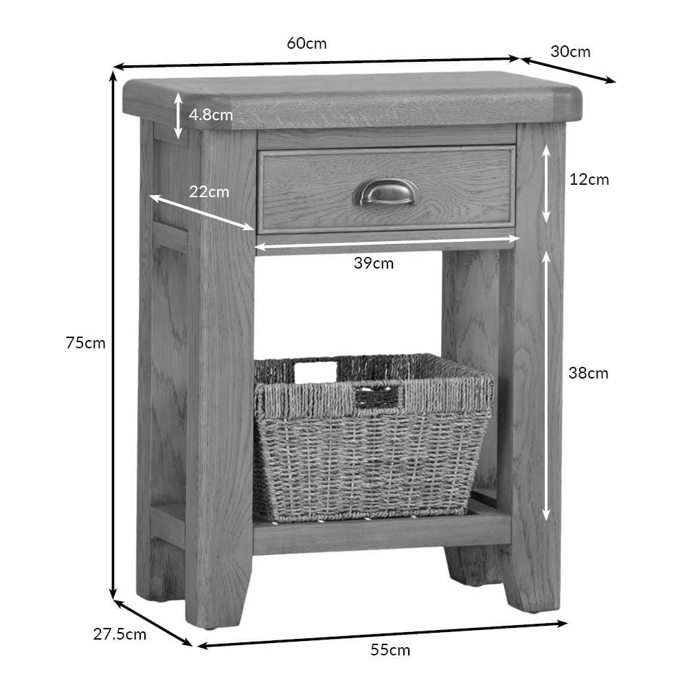 Wessex Smoked Oak Telephone Table with Wicker Basket