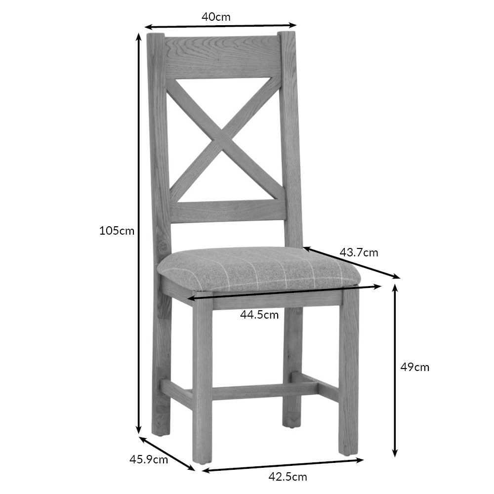 Wessex Smoked Oak Cross Back Dining Chair With Grey Check Seat