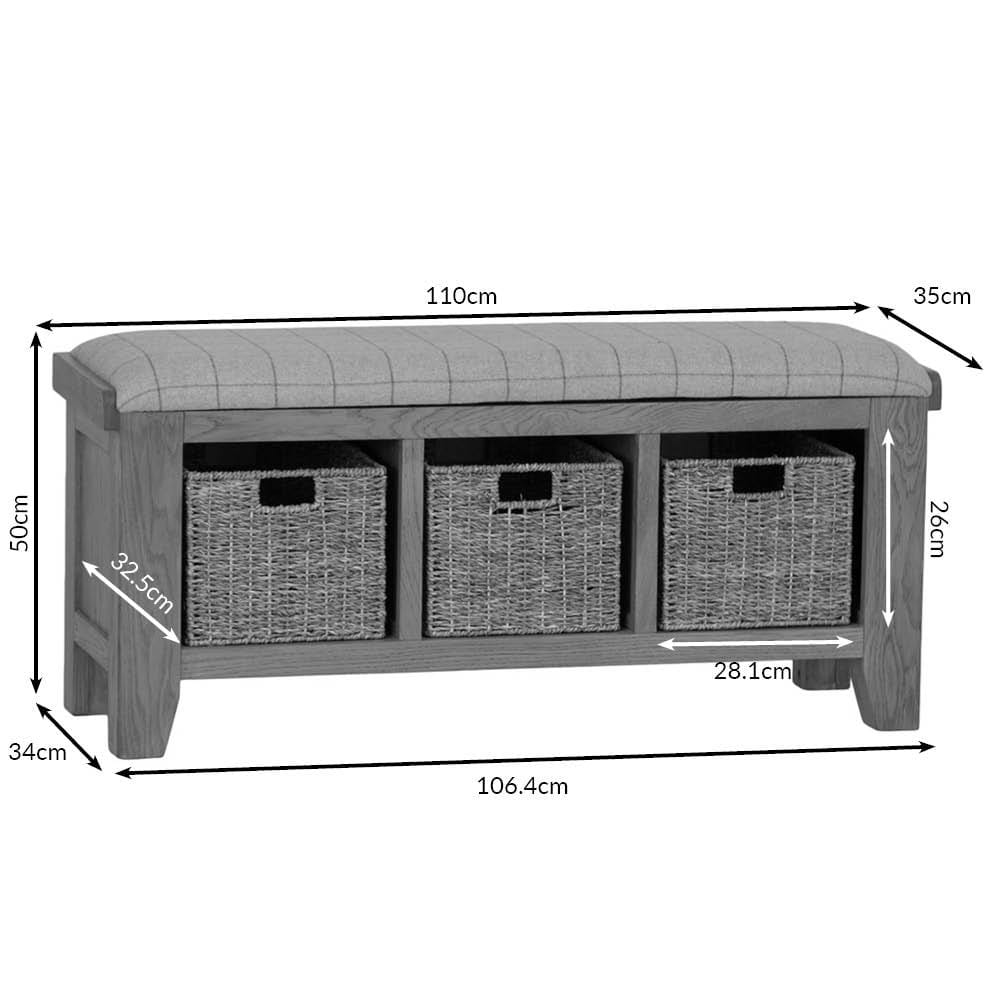 Wessex Smoked Oak Hall Bench with Wicker Baskets