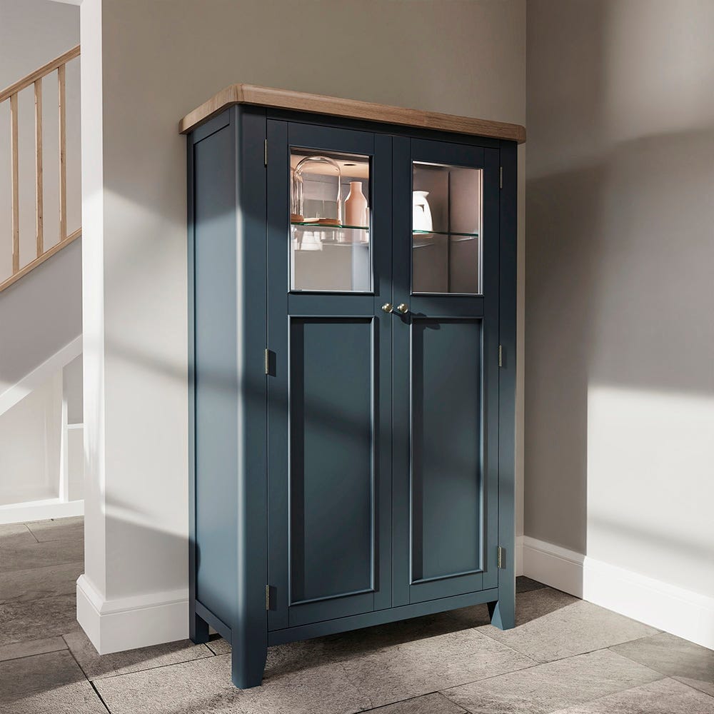 Wessex Smoked Oak Blue Painted Extra Large Tall Drinks Cabinet
