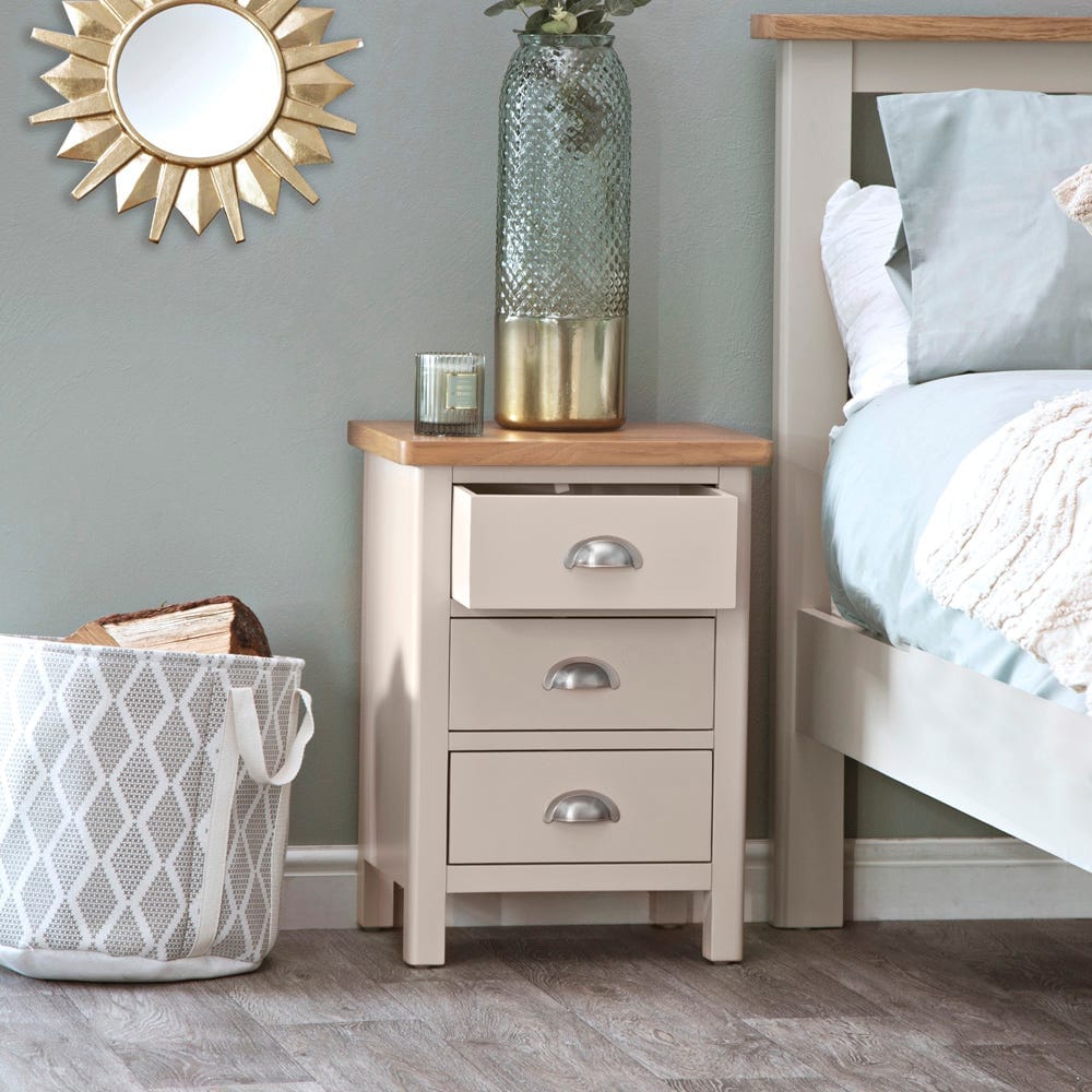 Rutland Painted Oak 3 Drawer Large Bedside Table