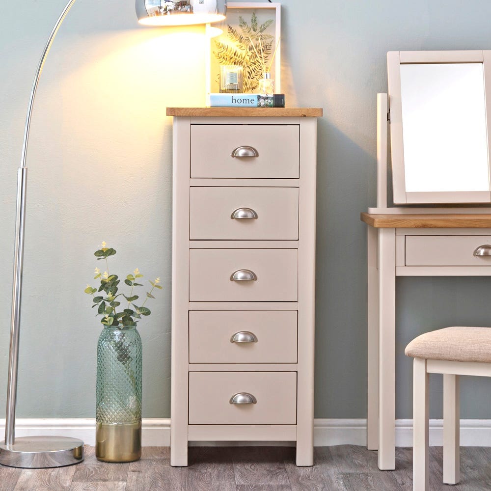 Rutland Painted Oak 5 Drawer Tallboy