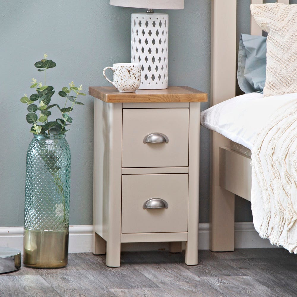 Rutland Painted Oak 2 Drawer Slim Bedside Table