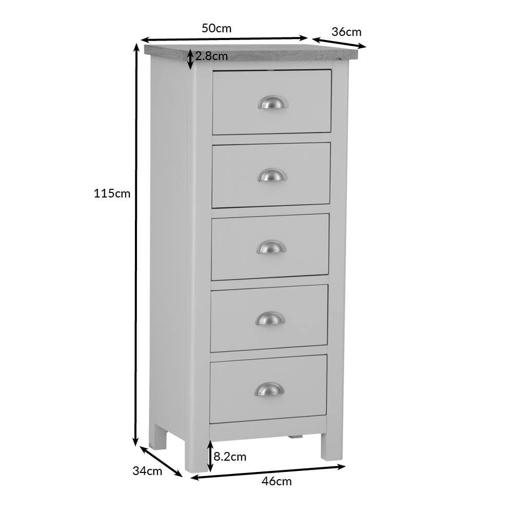 Rutland Painted Oak 5 Drawer Tallboy