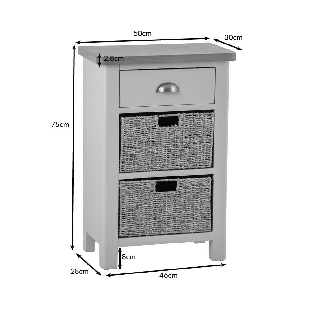 Rutland Painted Oak 1 Drawer 2 Wicker Basket Cabinet