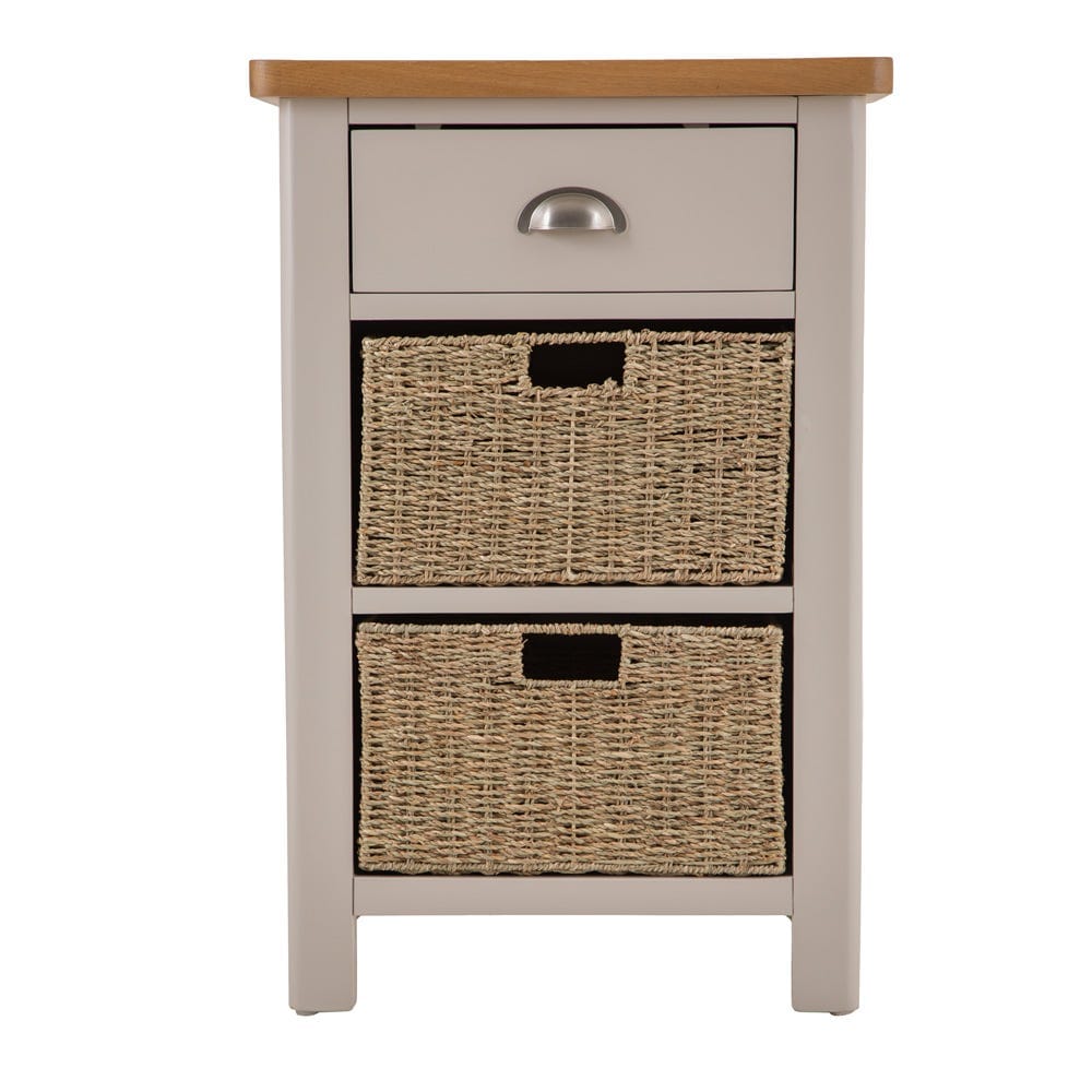 Rutland Painted Oak 1 Drawer 2 Wicker Basket Cabinet