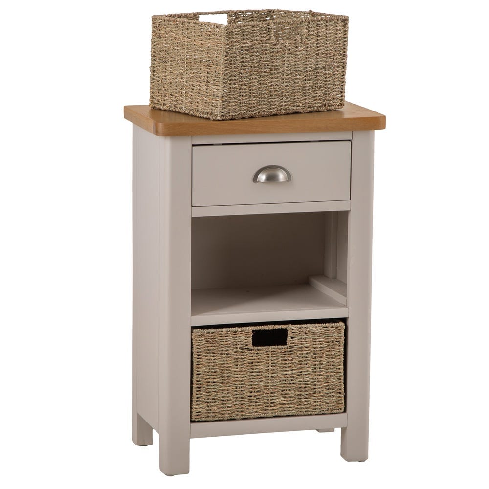 Rutland Painted Oak 1 Drawer 2 Wicker Basket Cabinet