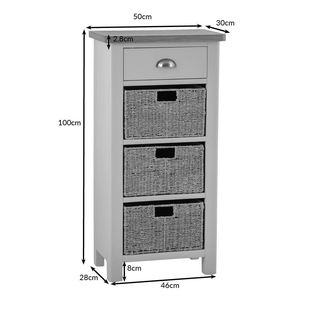 Rutland Painted Oak 1 Drawer 3 Wicker Basket Cabinet