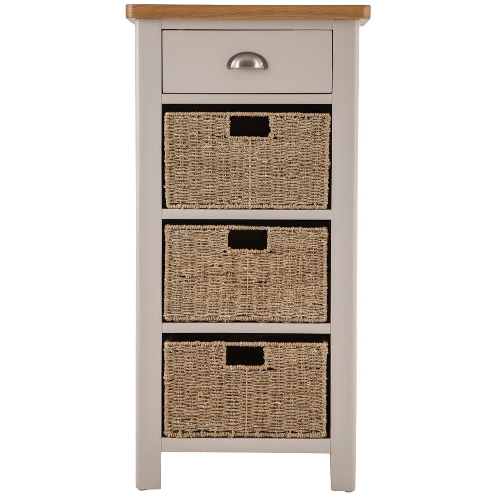 Rutland Painted Oak 1 Drawer 3 Wicker Basket Cabinet