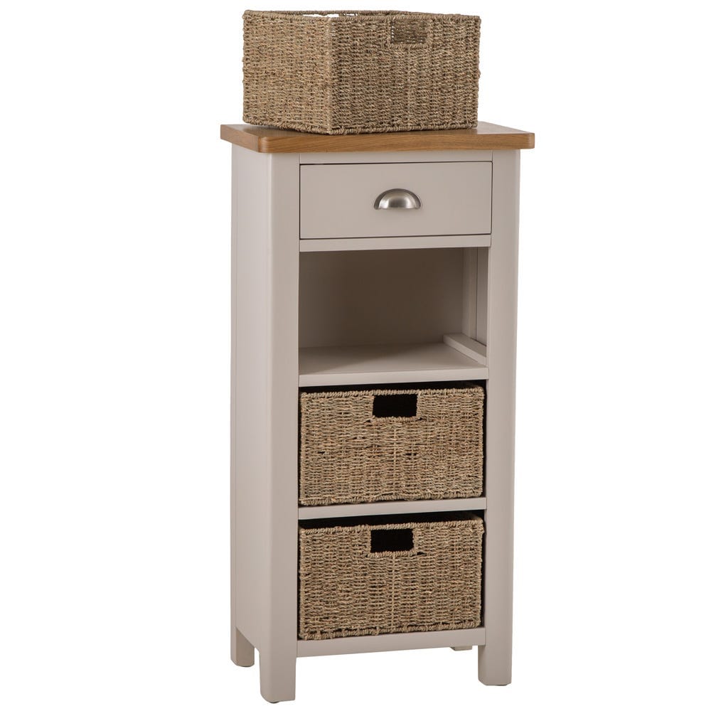 Rutland Painted Oak 1 Drawer 3 Wicker Basket Cabinet