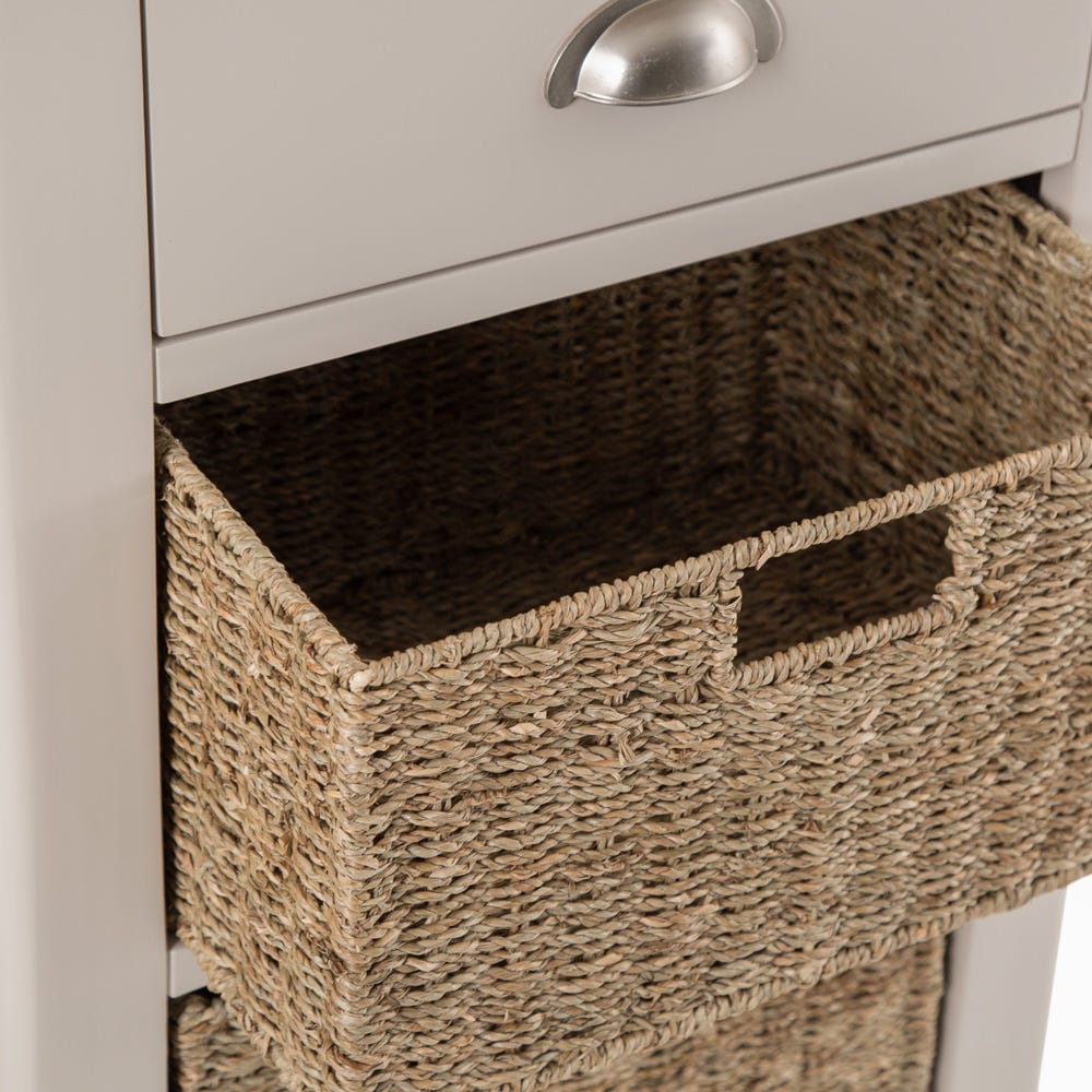 Rutland Painted Oak 1 Drawer 3 Wicker Basket Cabinet