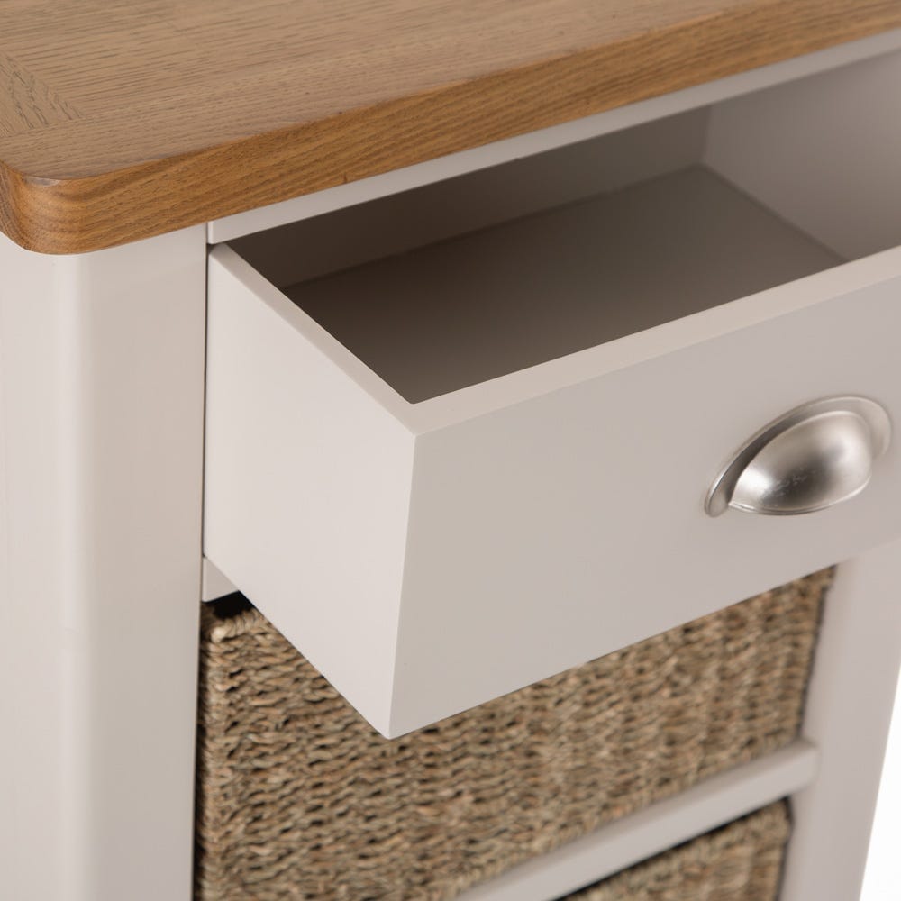Rutland Painted Oak 1 Drawer 3 Wicker Basket Cabinet