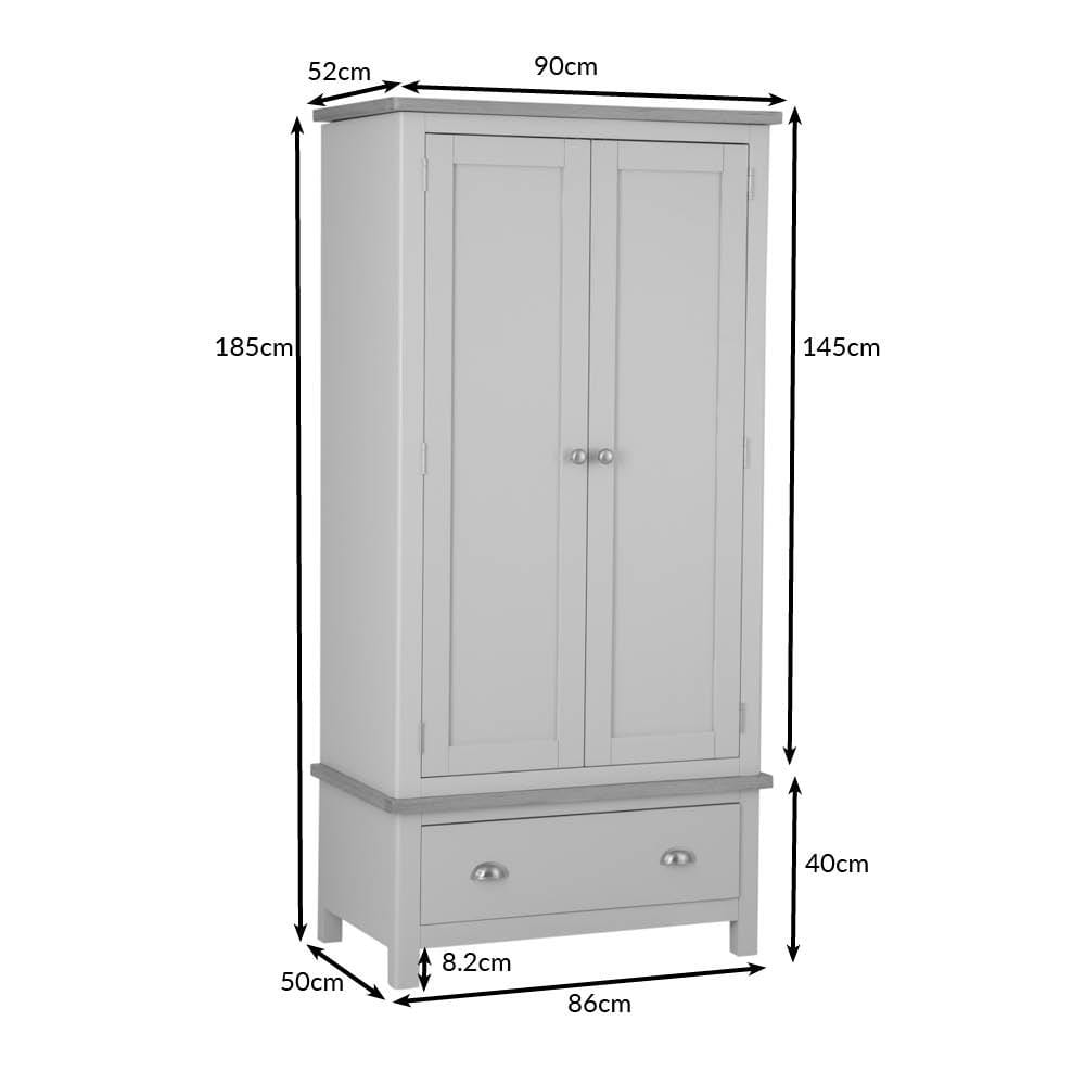 Rutland Painted Oak 2 Door Wardrobe with Drawer