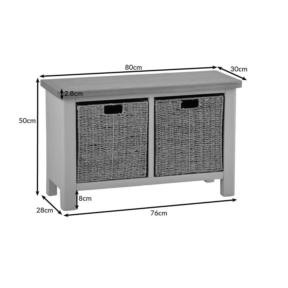 Rutland Painted Oak Hall Bench with Wicker Baskets