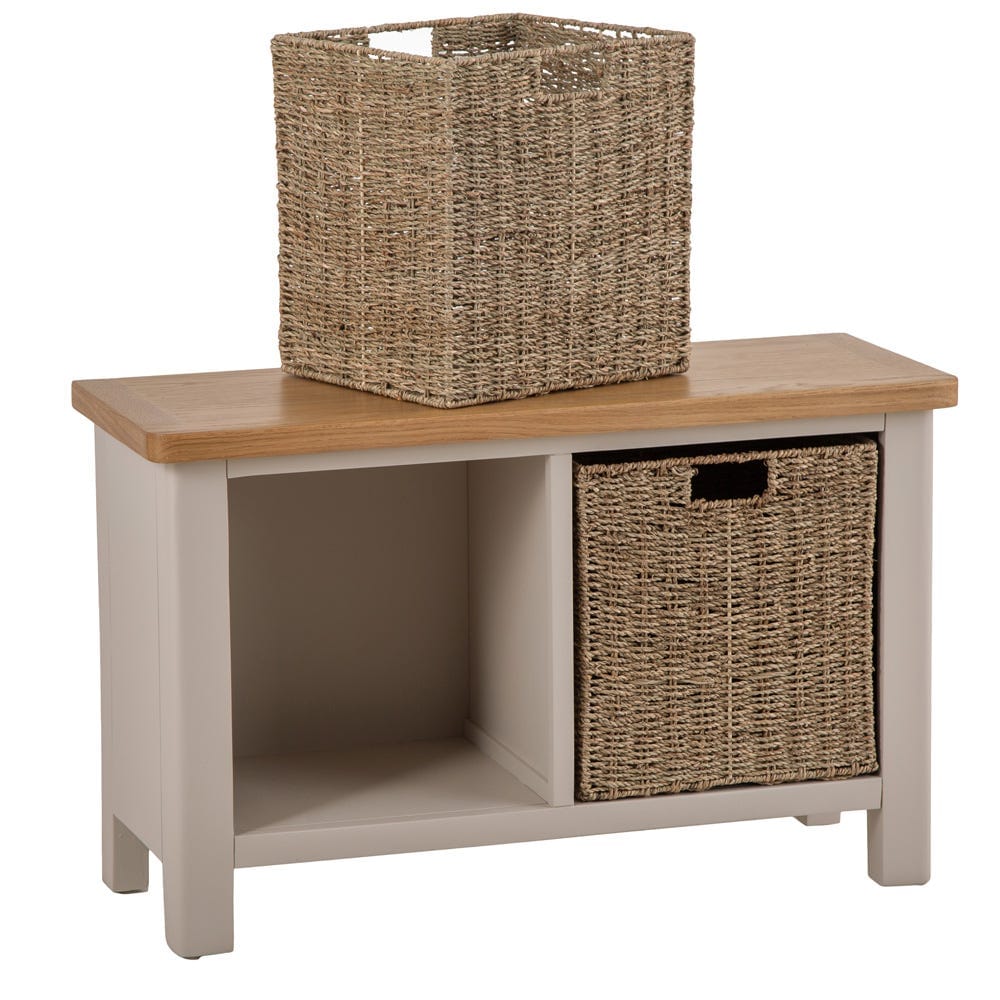 Rutland Painted Oak Hall Bench with Wicker Baskets