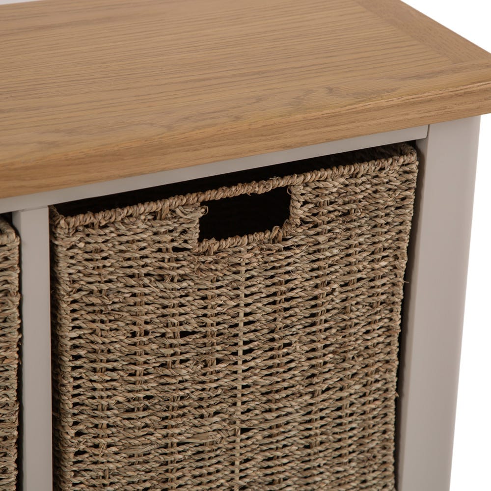 Rutland Painted Oak Hall Bench with Wicker Baskets