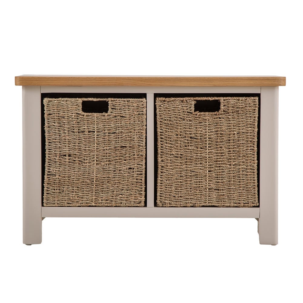 Rutland Painted Oak Hall Bench with Wicker Baskets