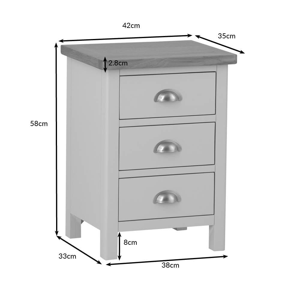 Rutland Painted Oak 3 Drawer Large Bedside Table