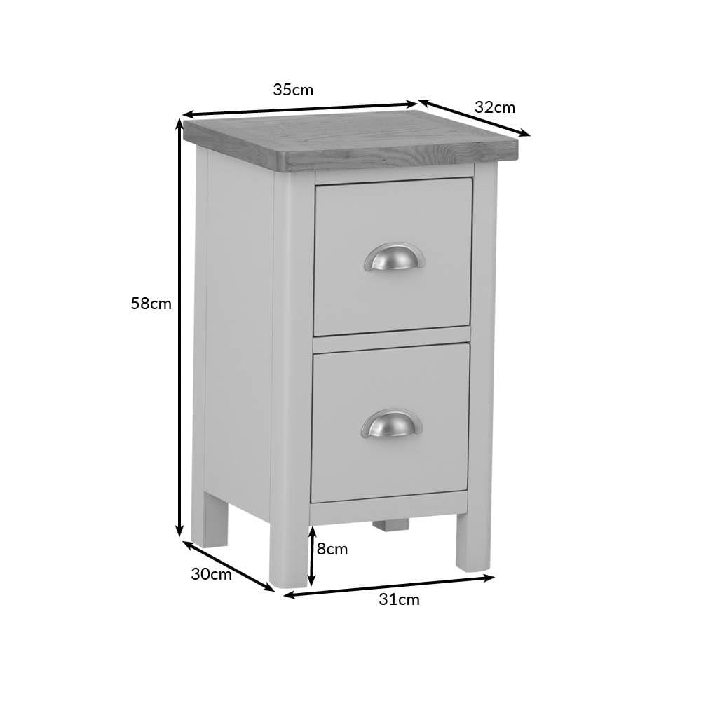 Rutland Painted Oak 2 Drawer Slim Bedside Table
