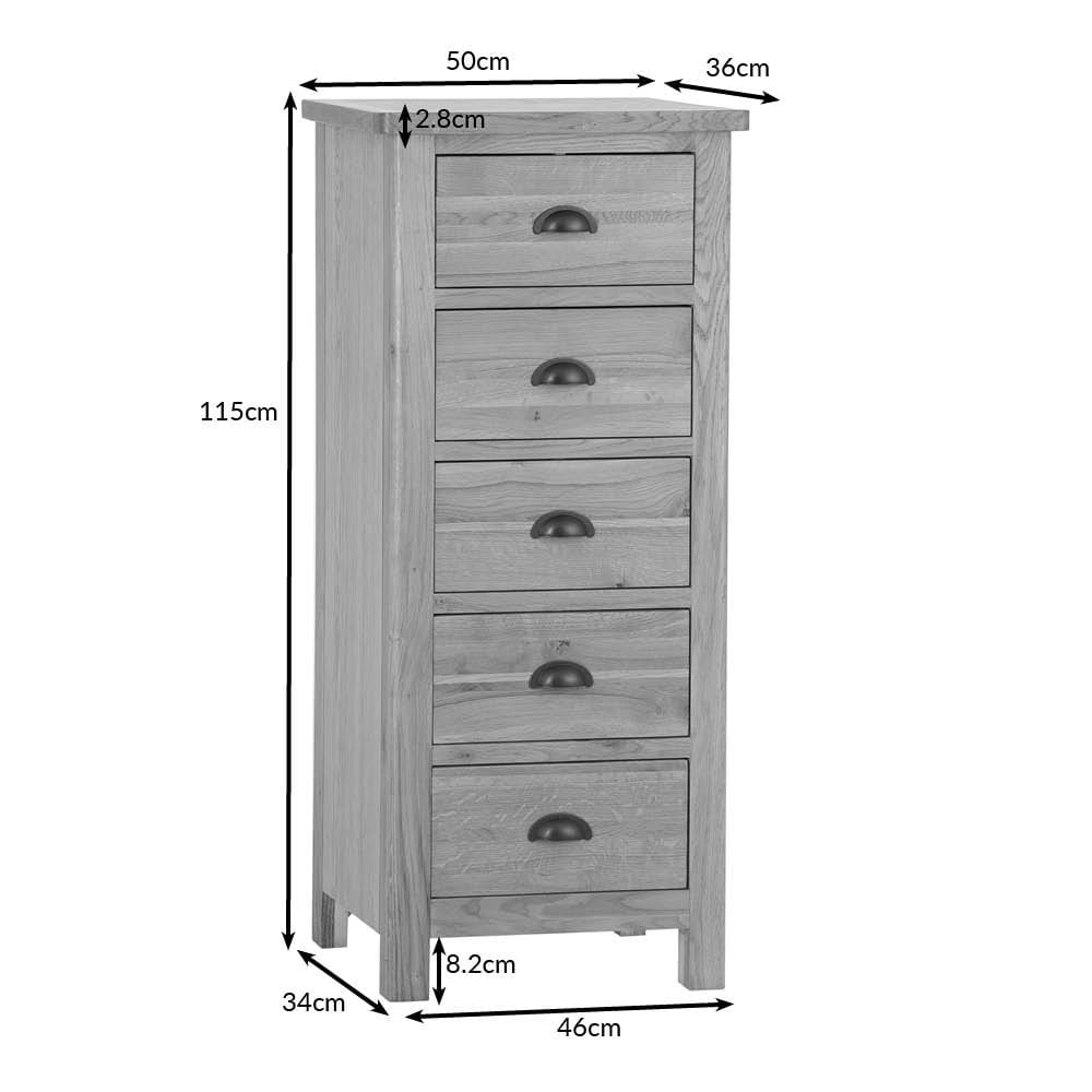 Rutland Oak 5 Drawer Tallboy