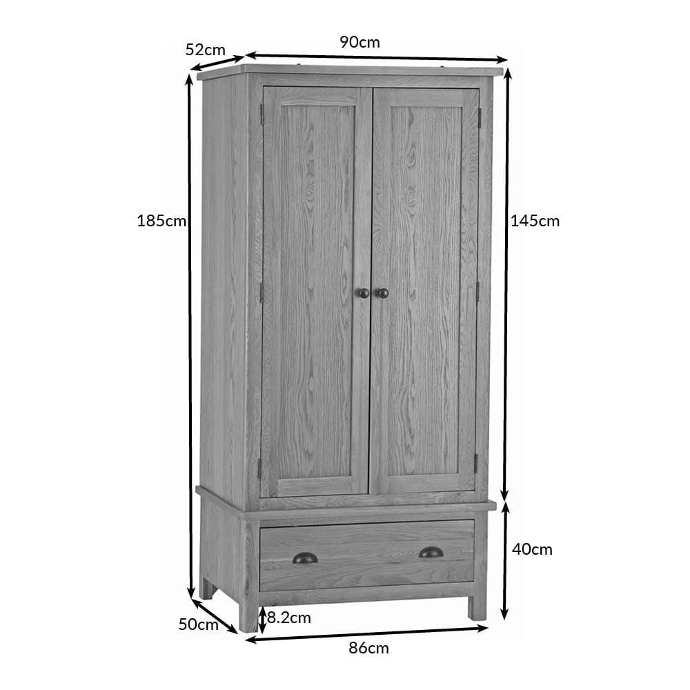 Rutland Oak 2 Door Wardrobe with Drawer