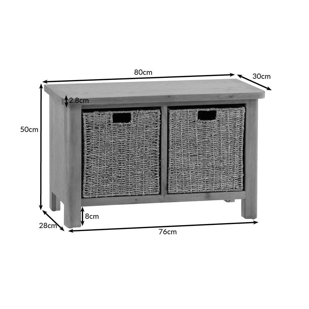 Rutland Oak Hall Bench with Wicker Baskets