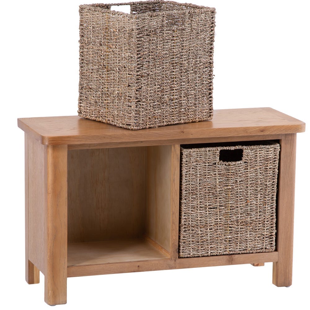 Rutland Oak Hall Bench with Wicker Baskets