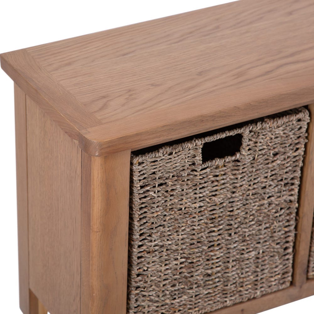 Rutland Oak Hall Bench with Wicker Baskets