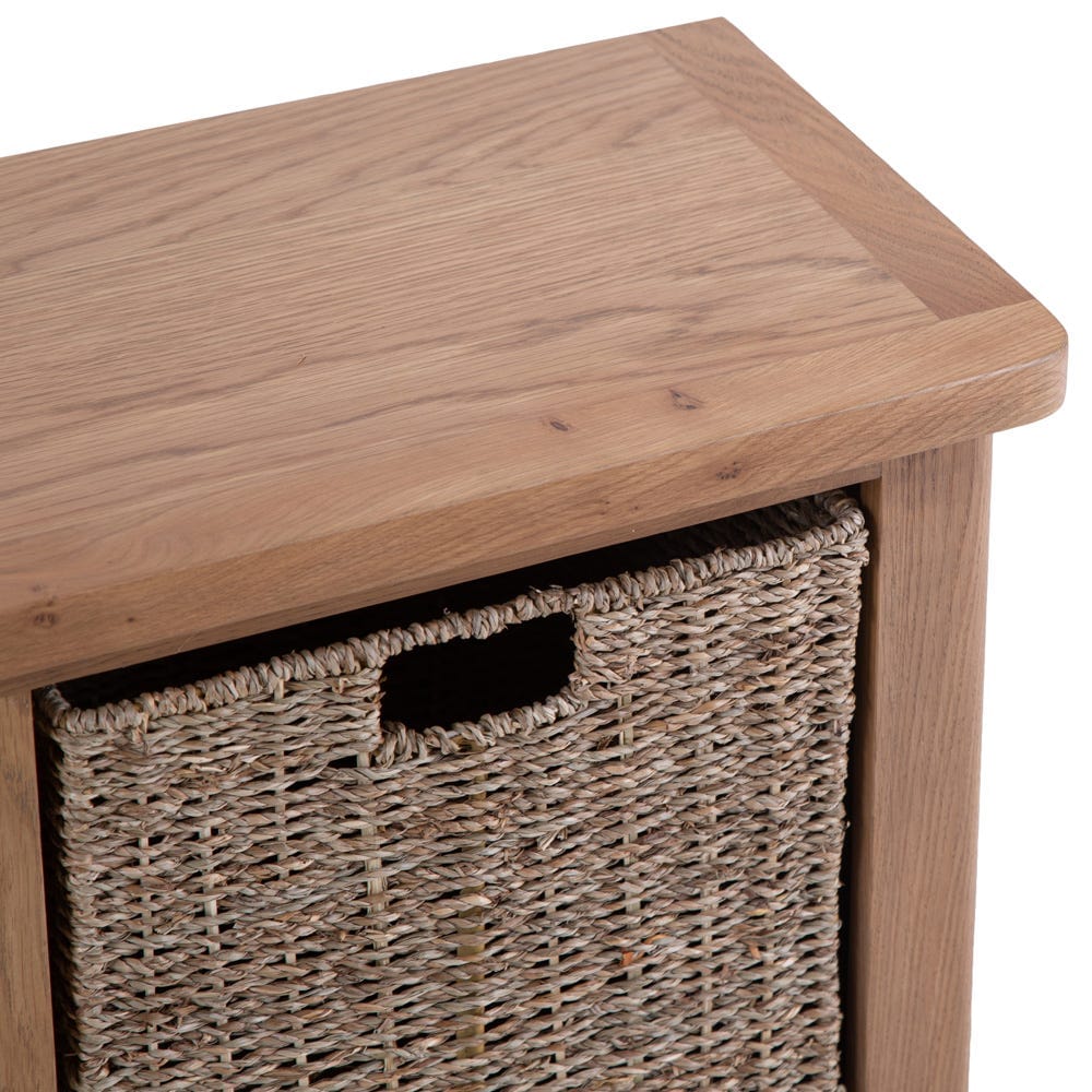 Rutland Oak Hall Bench with Wicker Baskets