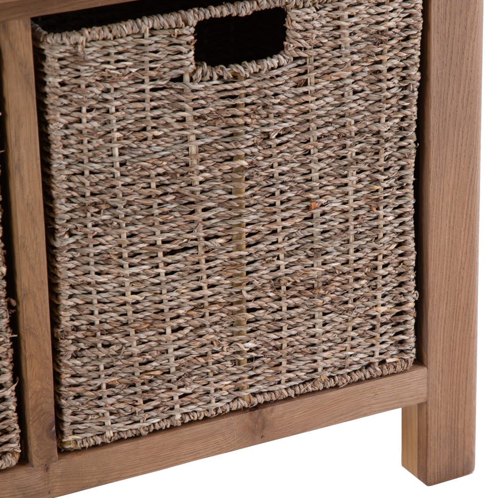 Rutland Oak Hall Bench with Wicker Baskets