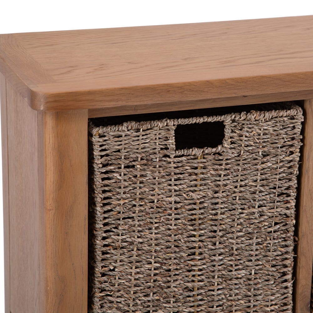 Rutland Oak Hall Bench with Wicker Baskets