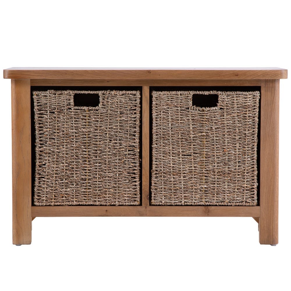 Rutland Oak Hall Bench with Wicker Baskets