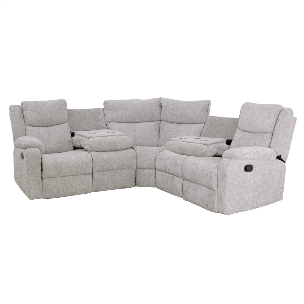 Rome Silver Manual Corner Sofa with Console - The Furniture Warehouse